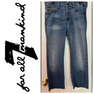 7 For All Mankind Jeans Blue Straight-Leg Distressed Hem 32 casual denim faded